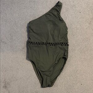 Lands' End Olive One-Shoulder Swim One Piece